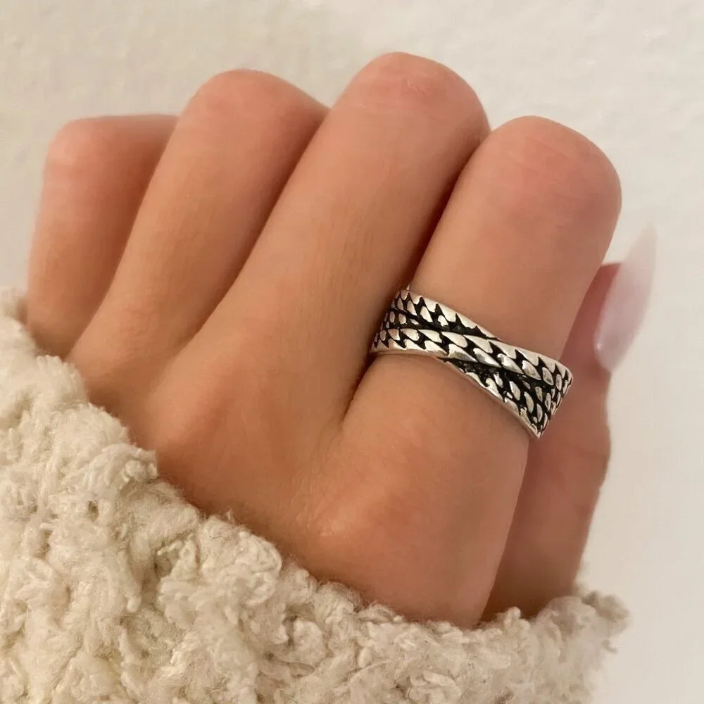 925 Sterling Silver Chain Link Ring Dainty Ring Minimalist Ring Adjustable Ring